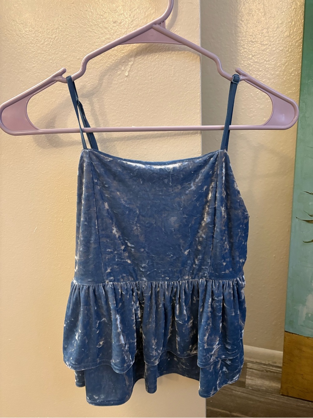 American Eagle Outfitters Blue Velvet Ruffle Peplum Cami